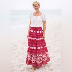 Bohemian Cafe Elegant Pink Tie-Dye Maxi Skirt Size L Resortwear Vacation